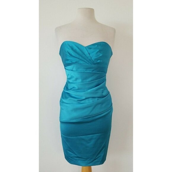David's Bridal Blue Aqua Strapless Dress Size Small - Picture 1 of 4